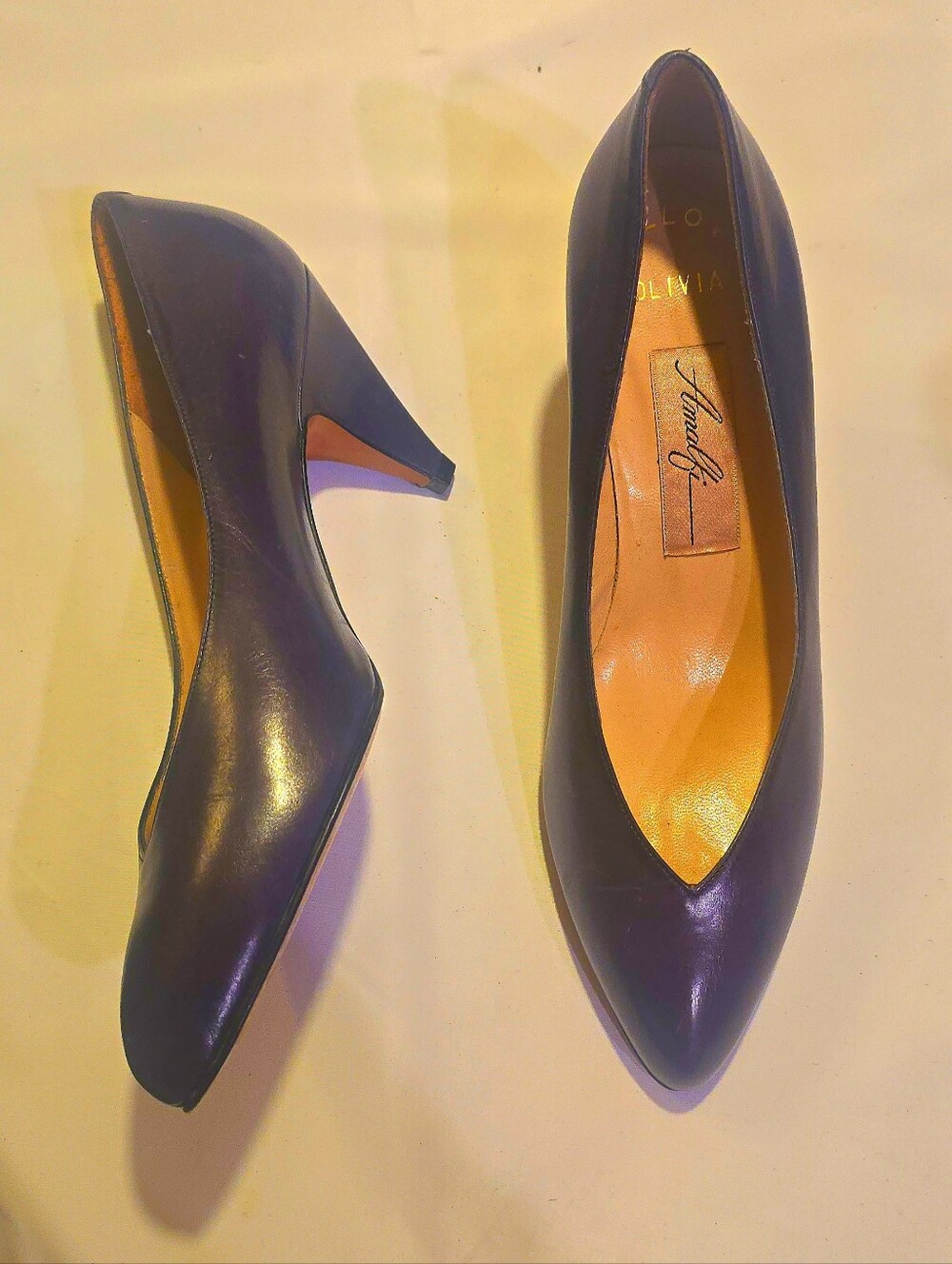 BOGO Amalfi Navy Leather Pointed Pumps Olivia Style Italy Size 5.5